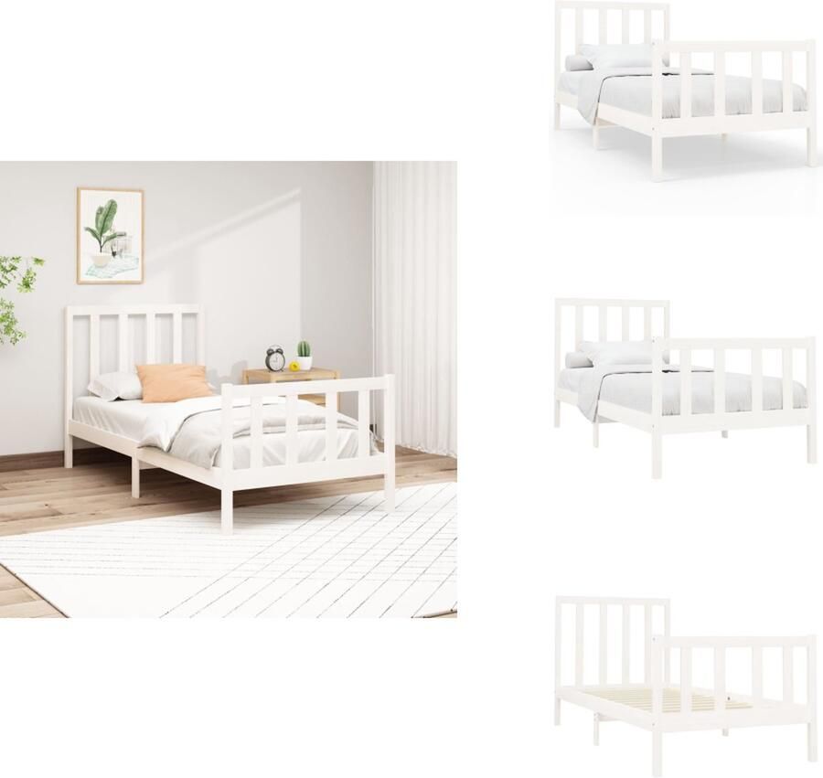 VidaXL Bedframe Bedframes Bed Bedbodem Bedframe zonder matras massief grenenhout wit 90x200 cm