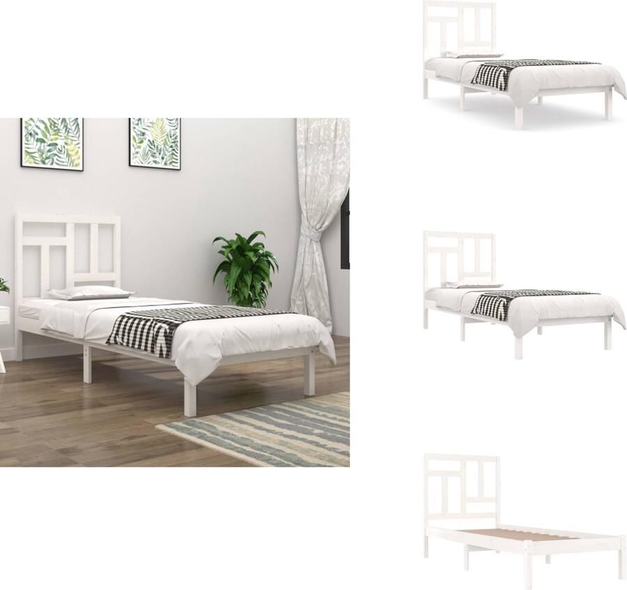 VidaXL Bedframe Grenenhout Wit 205.5 x 95.5 x 31 cm Inclusief Hoofdeind Geschikt voor matras 90 x 200 cm Bed - Foto 3