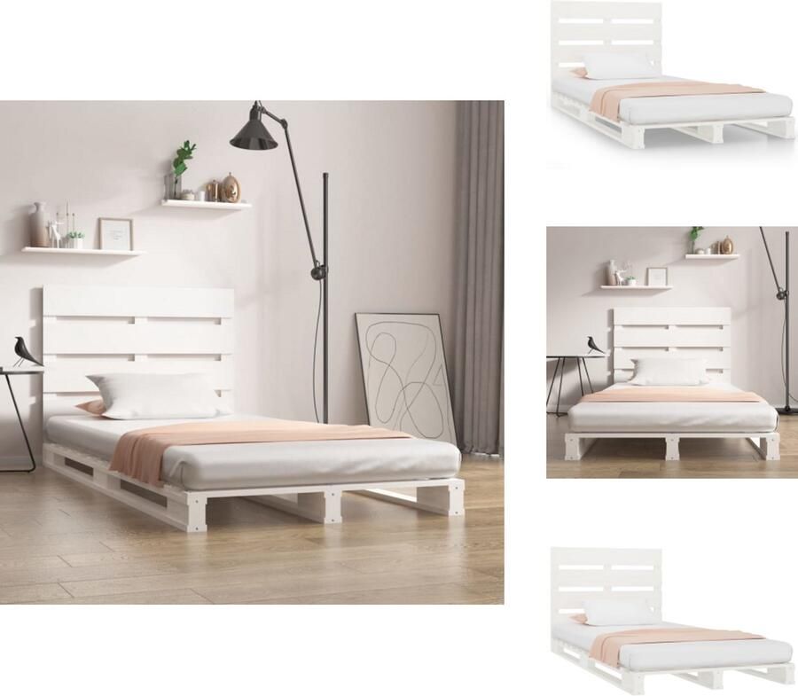 VidaXL Bedframe Grenenhout Wit 205.5 x 95.5 x 31 cm Inclusief Hoofdeind Geschikt voor matras 90 x 200 cm Bed - Foto 9