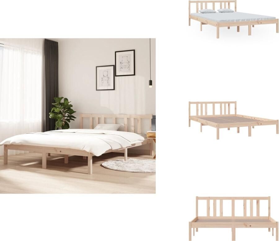 VidaXL Bedframe Bedframes Bed Bedbodem Bedframe zonder matras massief hout 140x200 cm