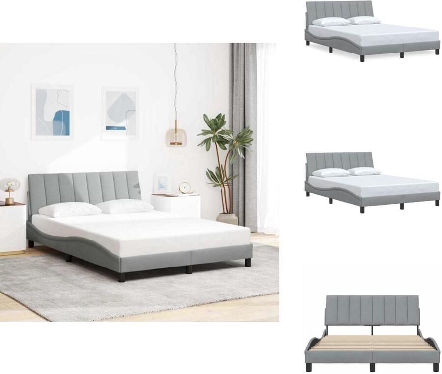 VidaXL Bedframe Bedframes Bed Bedbodem Bedframe zonder matras stof lichtgrijs 140x190 cm
