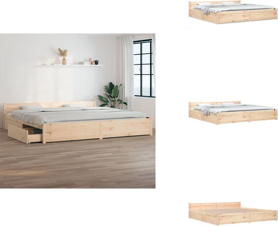 VidaXL Houten Bedframe Klassiek Design Massief Grenenhout 205.5 x 205.5 x 51 cm Opbergfunctie Bed