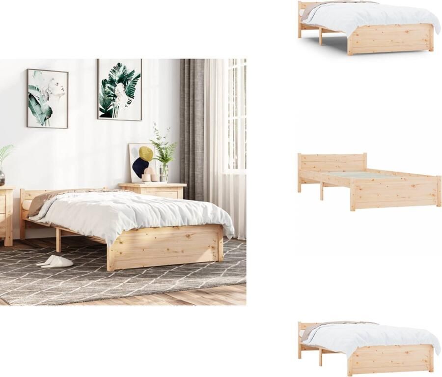 VidaXL Houten Bedframe Eenpersoonsbed 205.5 x 105.5 x 51 cm Massief grenenhout Matras- 100 x 200 cm Bed