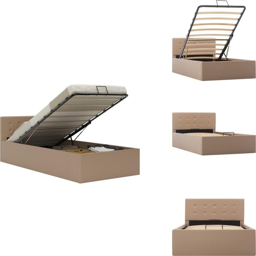 VidaXL Bedframe Bedframes Bed Bedden Bedfram met opslag hydraulisch kunstleer cappuccino 100x200 cm