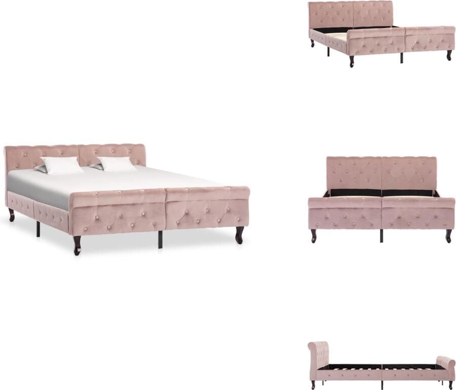 VidaXL Bedframe Klassiek Fluweel Roze 226 x 146.5 x 74 cm (L x B x H) 140 x 200 cm matras Montage vereist Bed - Foto 2