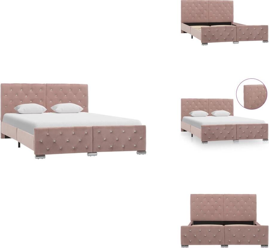 VidaXL Bedframe Klassiek Fluweel Roze 226 x 146.5 x 74 cm (L x B x H) 140 x 200 cm matras Montage vereist Bed