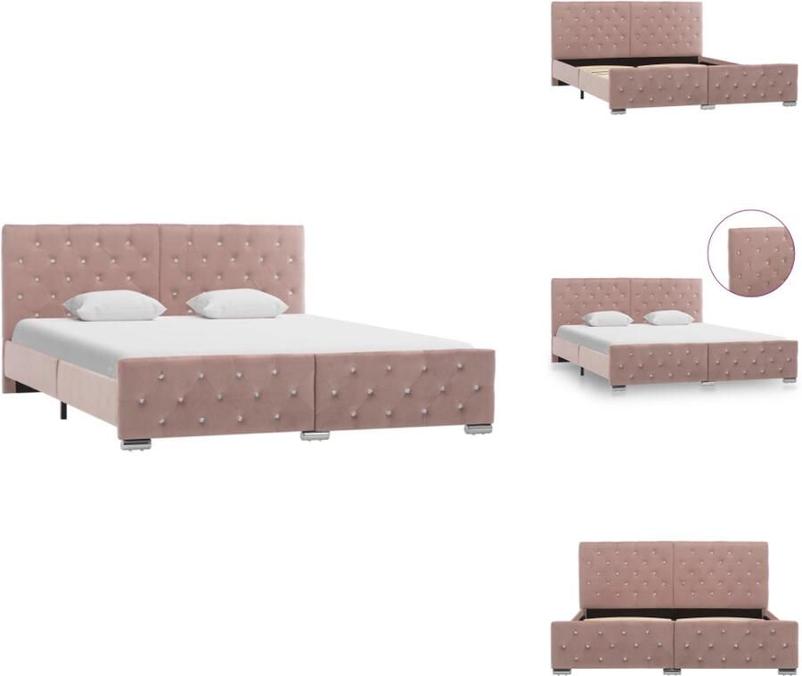VidaXL Bedframe Bedframes Bed Bedden Bedframe fluweel roze 160x200 cm - Foto 2