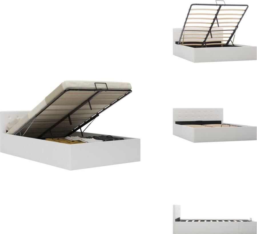 VidaXL Bedframe Bedframes Bed Bedden Bedframe hydraulisch kunstleer wit 140x200 cm
