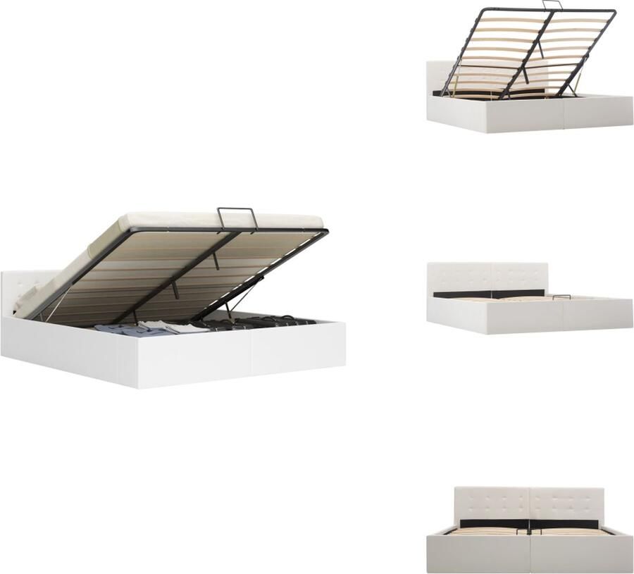 VidaXL Hydraulisch Kunstleren Bedframe Tweepersoons Wit 211 x 168 x 73 cm Met opbergvak Bed