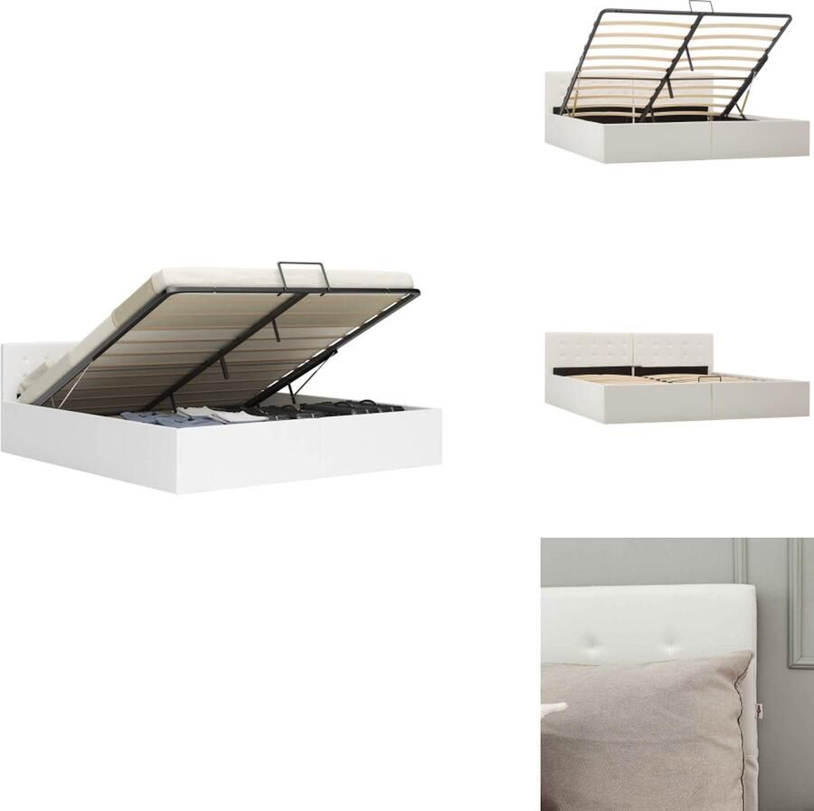 VidaXL Bedframe Bedframes Bed Bedden Bedframe hydraulisch kunstleer wit 180x200 cm