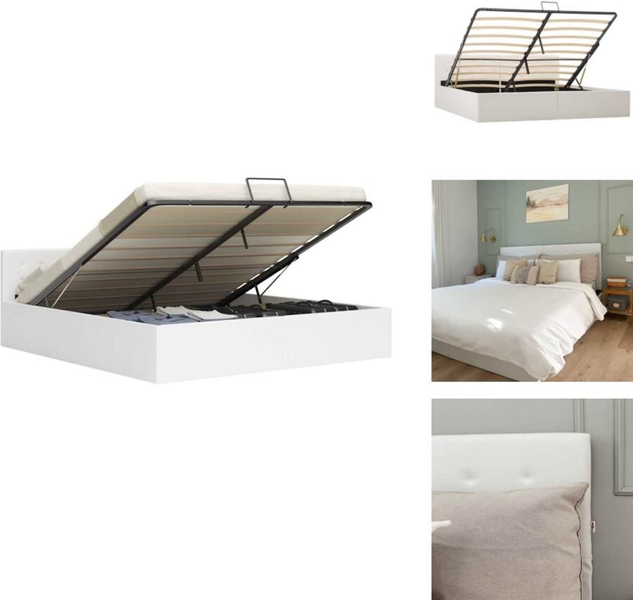 VidaXL Bedframe Bedframes Bed Bedden Bedframe hydraulisch kunstleer wit 180x200 cm - Foto 2