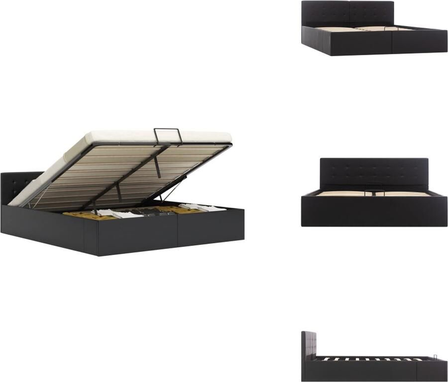 VidaXL Bedframe Bedframes Bed Bedden Bedframe hydraulisch kunstleer zwart 160x200 cm