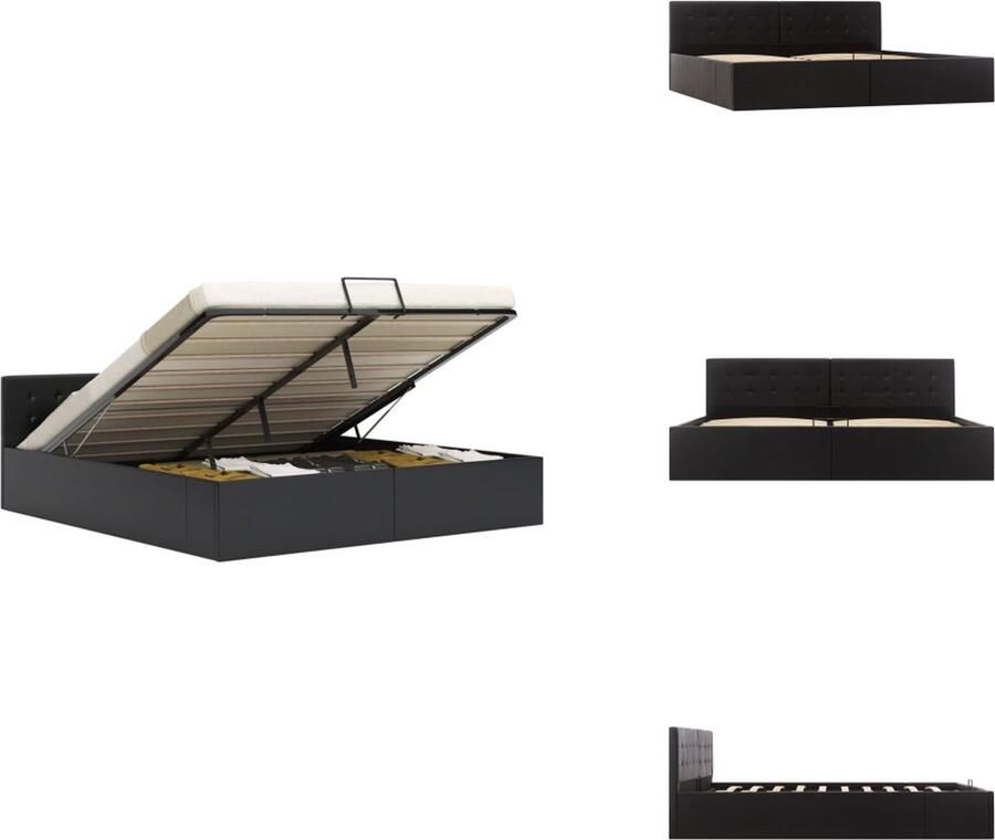 VidaXL Hydraulisch Kunstleren Bedframe Tweepersoonsbed Met Opbergruimte Zwart 211x188x73cm Bed