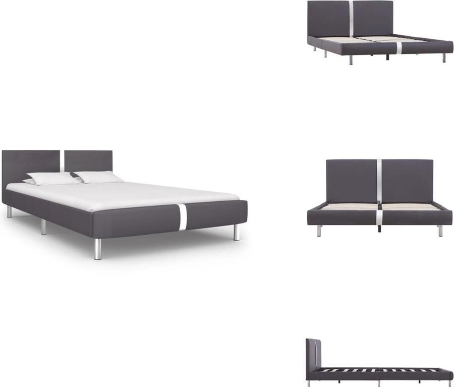 VidaXL Bedframe Klassiek design Gepoedercoat ijzer en MDF Stalen poten Grijs 211 x 145 x 70 cm Geschikt voor matras van 140 x 200 cm Matras niet inbegrepen Bed