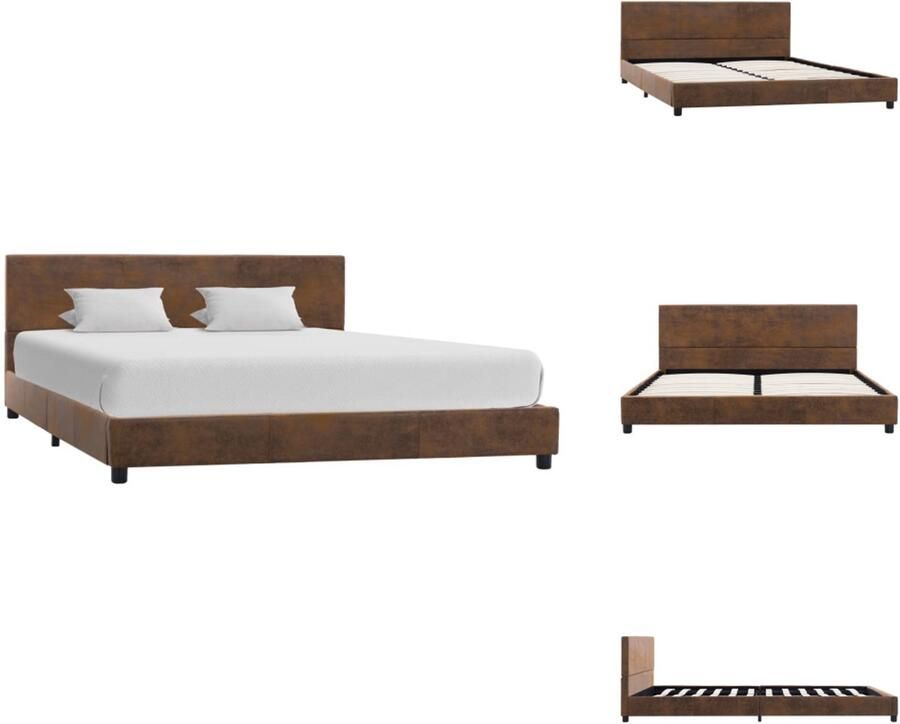 VidaXL Bedframe Bedframes Bed Bedden Bedframe kunstsuède bruin 120x200 cm - Foto 2