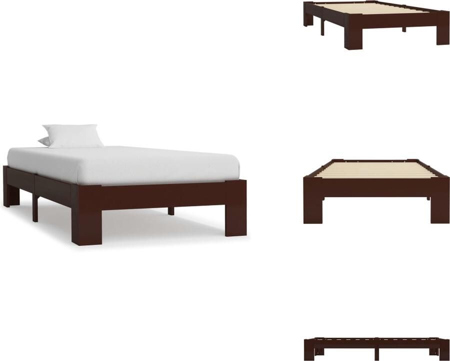 VidaXL Bedframe Bedframes Bed Bedden Bedframe massief grenenhout donkerbruin 100x200 cm