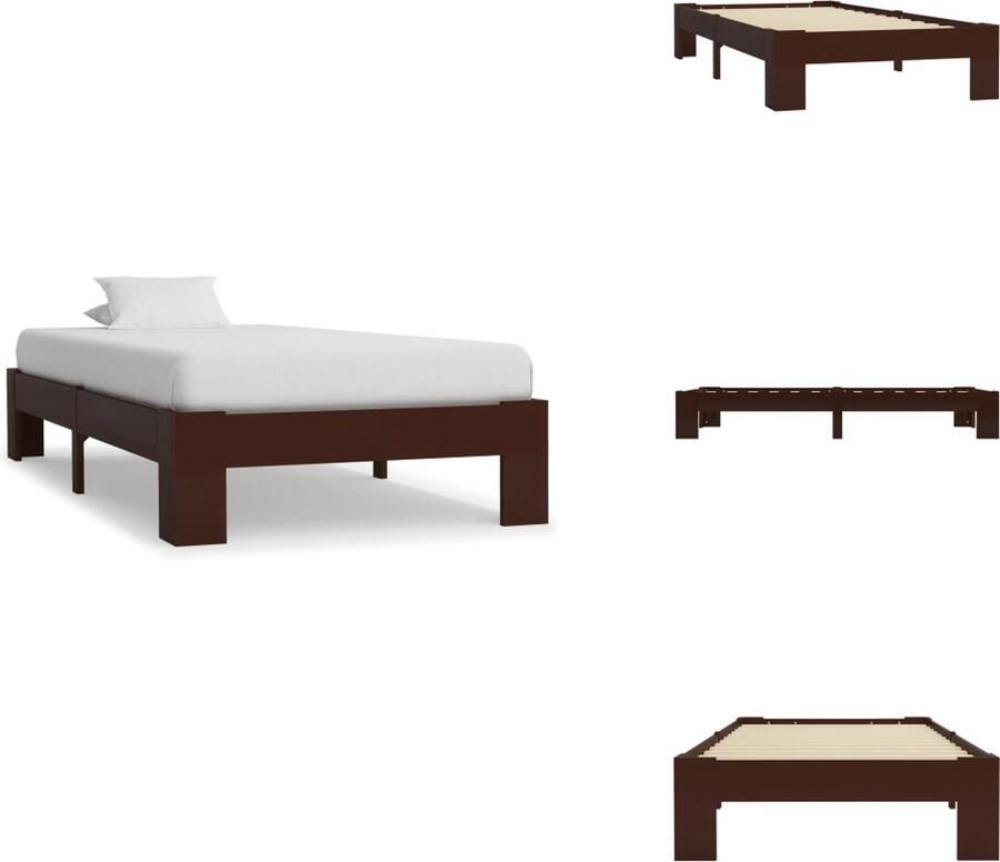VidaXL Bedframe Bedframes Bed Bedden Bedframe massief grenenhout donkerbruin 90x200 cm