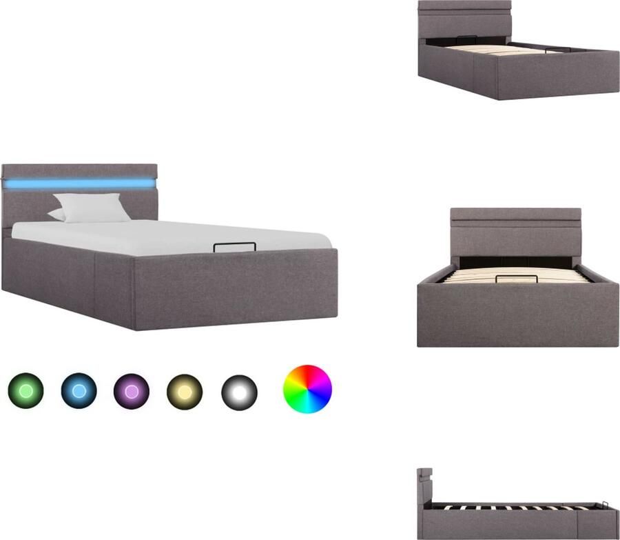 VidaXL Bedframe Bedframes Bed Bedden Bedframe met hydraulische opslag en LED stof taupe 100x200 cm - Foto 2