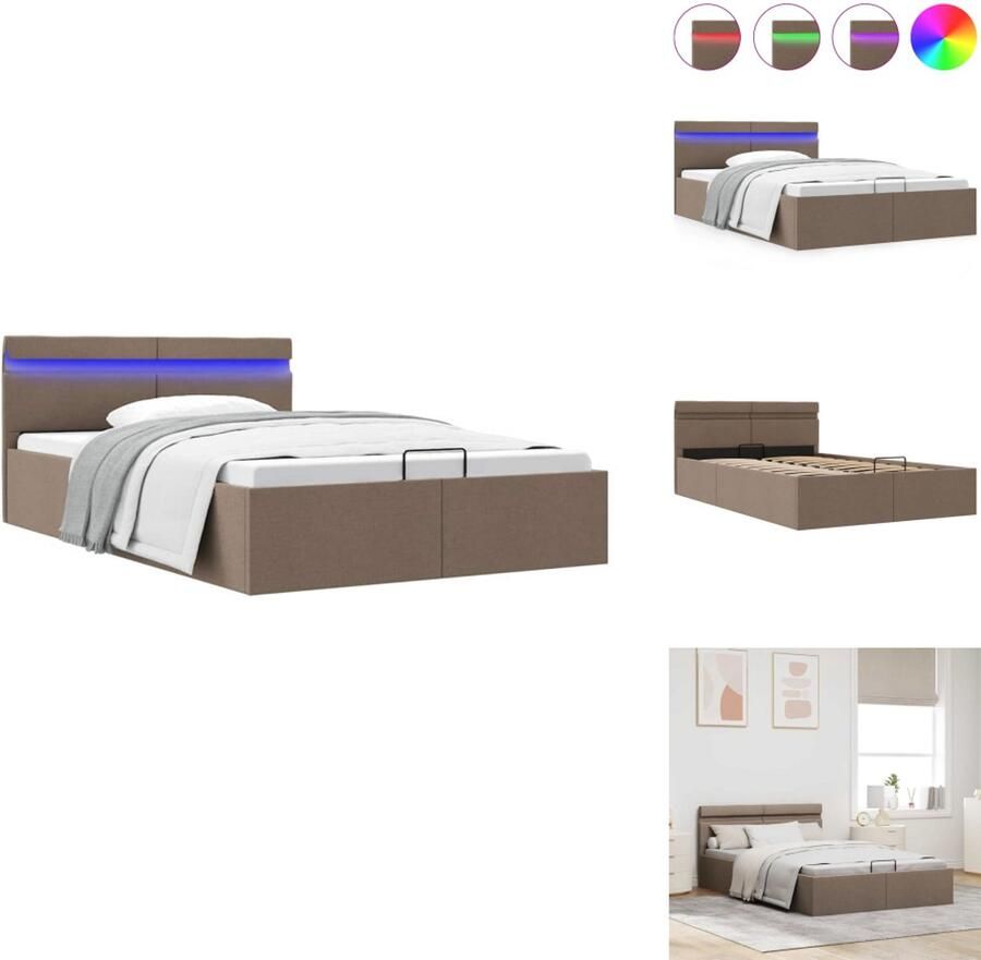 VidaXL Bedframe Bedframes Bed Bedden Bedframe met hydraulische opslag en LED stof taupe 140x200 cm