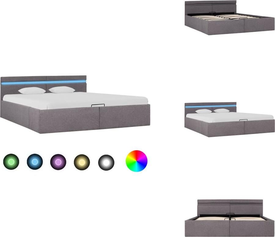 VidaXL Bedframe Bedframes Bed Bedden Bedframe met hydraulische opslag en LED stof taupe 180x200 cm