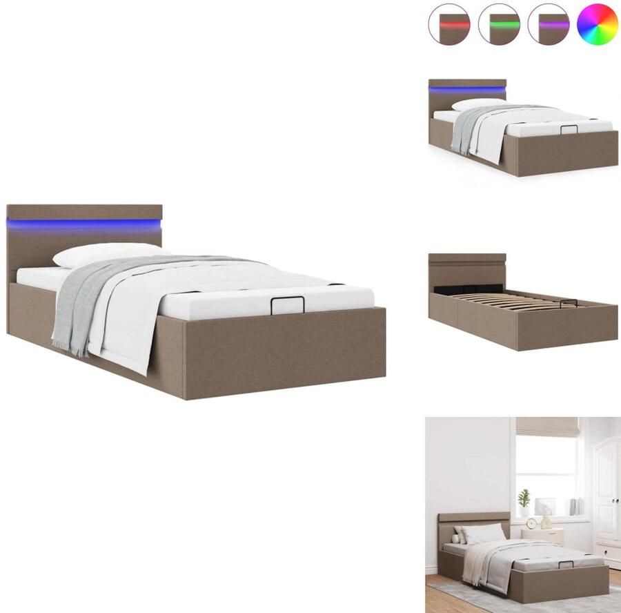 VidaXL Bedframe Bedframes Bed Bedden Bedframe met hydraulische opslag en LED stof taupe 90x200 cm