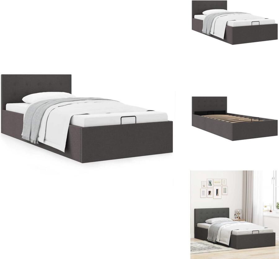 VidaXL Stoffen Bedframe Eenpersoonsbed Hydraulisch Met Opbergruimte Donkergrijs 211 x 108 x 73 cm Bed