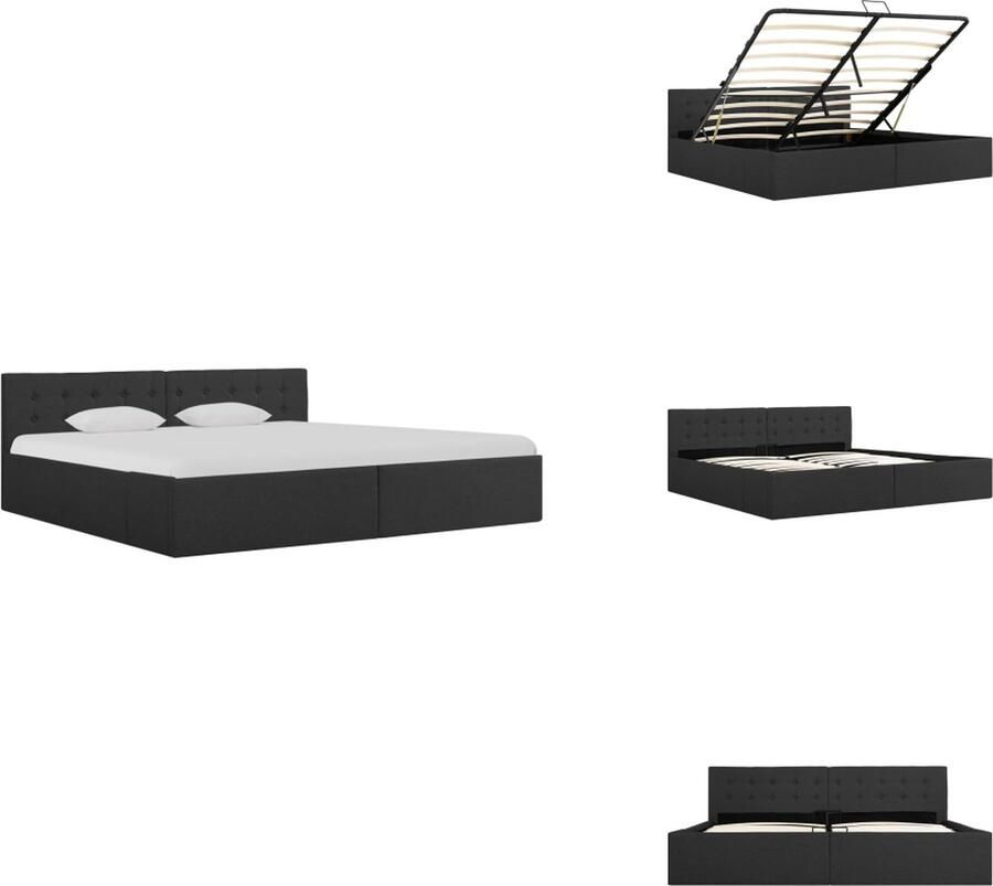 VidaXL Bedframe Bedframes Bed Bedden Bedframe met hydraulische opslag stof donkergrijs 180x200 cm - Foto 2