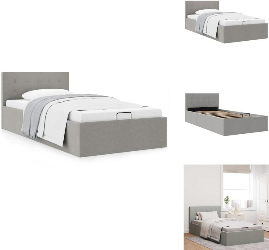 VidaXL Bedframe Bedframes Bed Bedden Bedframe met hydraulische opslag stof lichtgrijs 100x200 cm