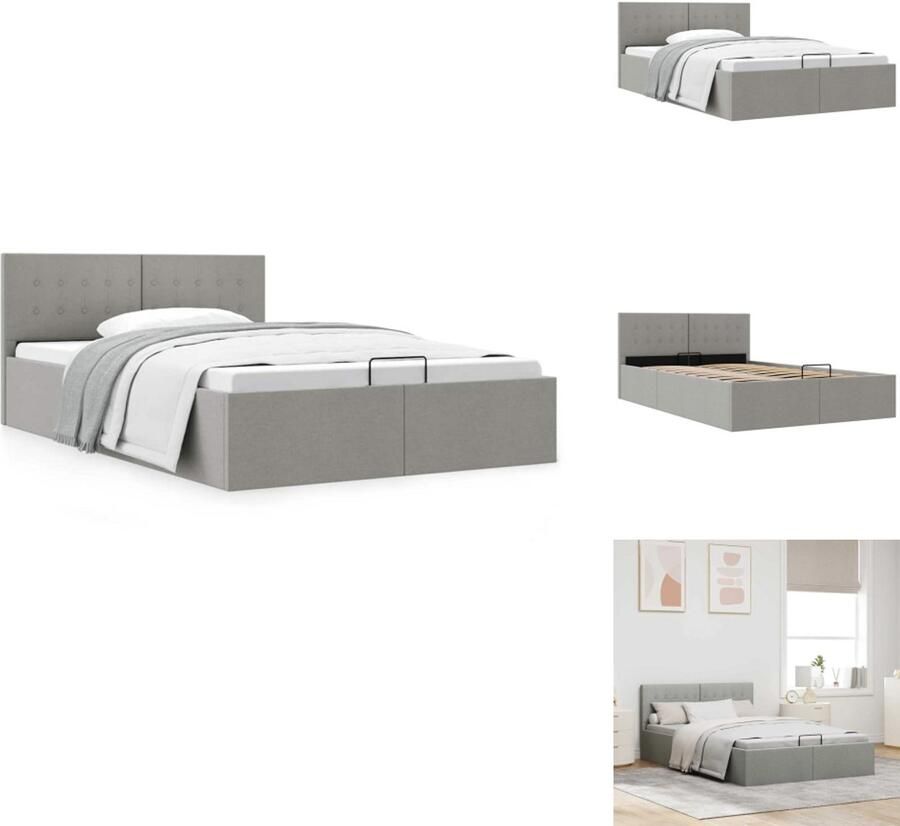 VidaXL Bedframe Bedframes Bed Bedden Bedframe met hydraulische opslag stof lichtgrijs 140x200 cm