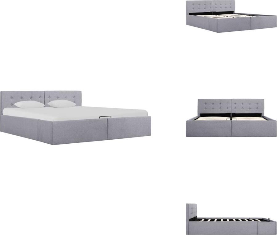 VidaXL Bedframe Bedframes Bed Bedden Bedframe met hydraulische opslag stof lichtgrijs 160x200 cm - Foto 2