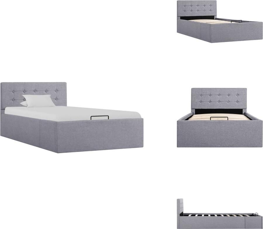 VidaXL Stoffen Bedframe Eenpersoonsbed Met Opbergvak 211x98x73 cm Lichtgrijs Hydraulisch Gasveermechanisme Bed