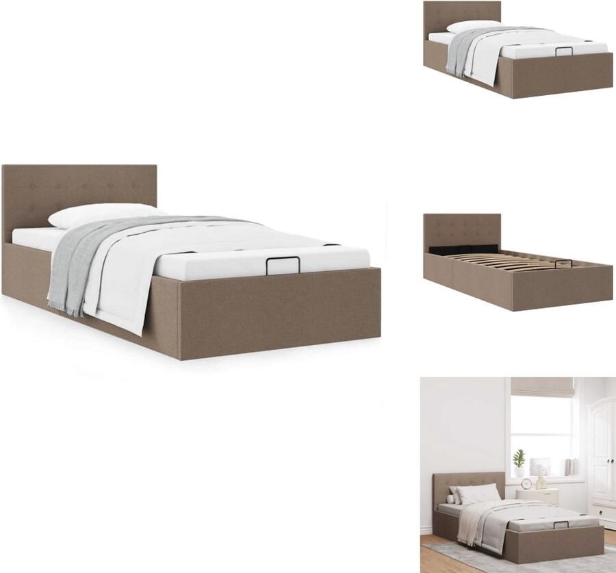 VidaXL Bedframe Bedframes Bed Bedden Bedframe met hydraulische opslag stof taupe 100x200 cm
