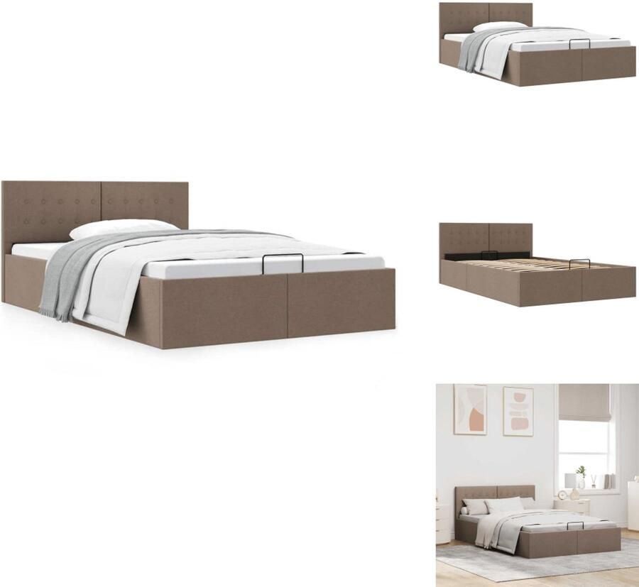 VidaXL Bedframe Bedframes Bed Bedden Bedframe met hydraulische opslag stof taupe 140x200 cm