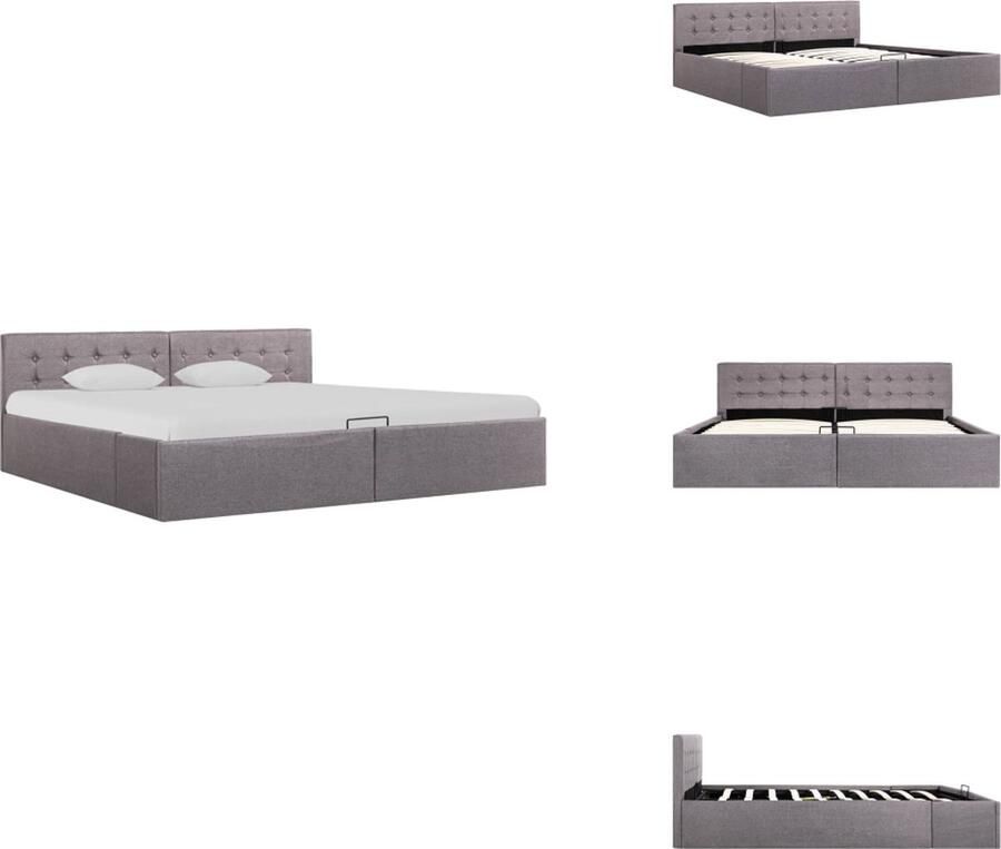 VidaXL Bedframe Hydraulisch Stoffen 211x188x73 cm Opbergvak Taupe Polyester MDF Geschikt voor 180x200 cm matras Bed - Foto 2
