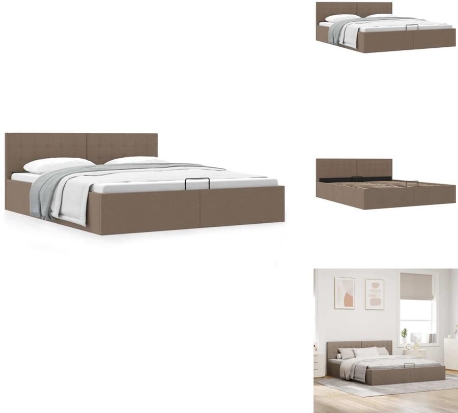 VidaXL Bedframe Hydraulisch Stoffen 211x188x73 cm Opbergvak Taupe Polyester MDF Geschikt voor 180x200 cm matras Bed