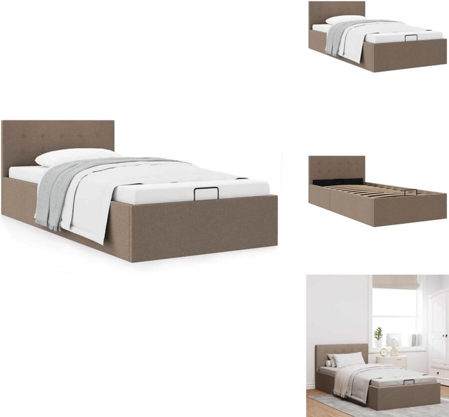 VidaXL Bedframe Bedframes Bed Bedden Bedframe met hydraulische opslag stof taupe 90x200 cm