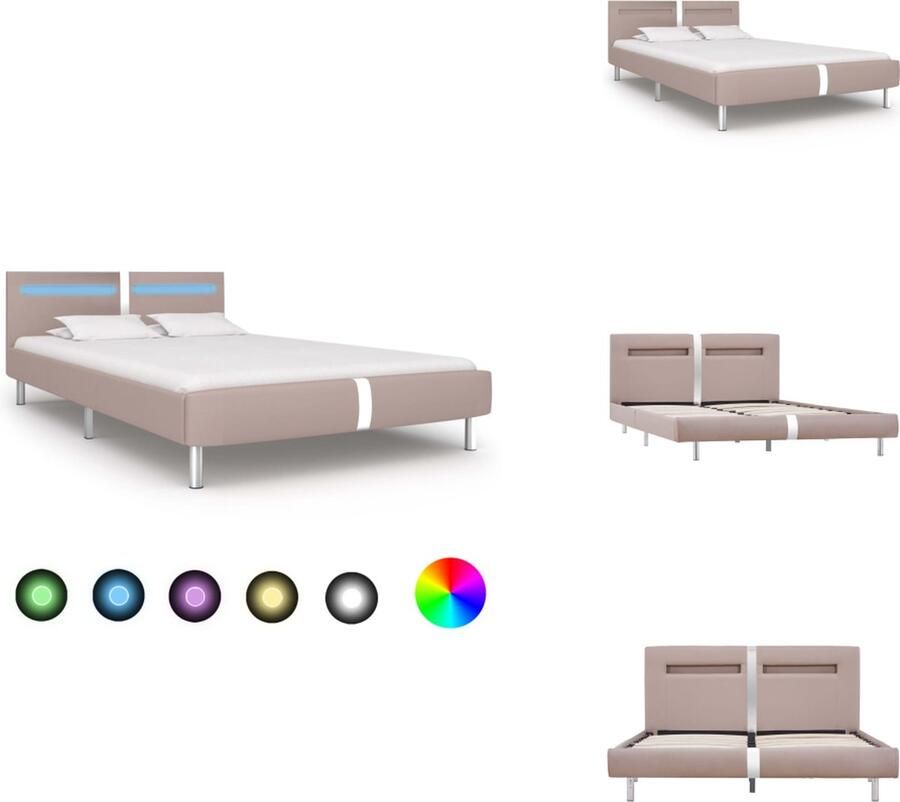 VidaXL Bedframe Bedframes Bed Bedden Bedframe met LED kunstleer cappuccino 120x200 cm - Foto 2