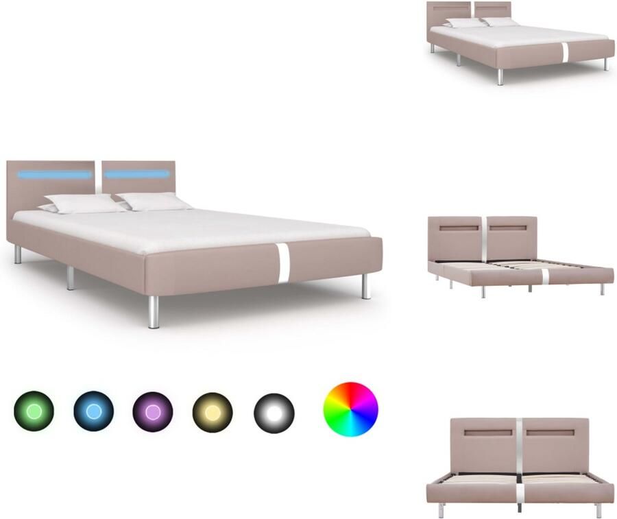VidaXL Bedframe Bedframes Bed Bedden Bedframe met LED kunstleer cappuccino 120x200 cm