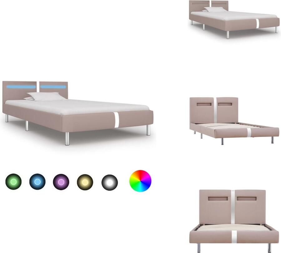 VidaXL Bedframe Bedframes Bed Bedden Bedframe met LED kunstleer cappuccino 90x200 cm - Foto 2
