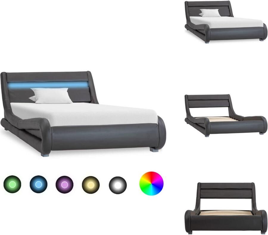 VidaXL Bedframe Bedframes Bed Bedden Bedframe met LED kunstleer grijs 100x200 cm