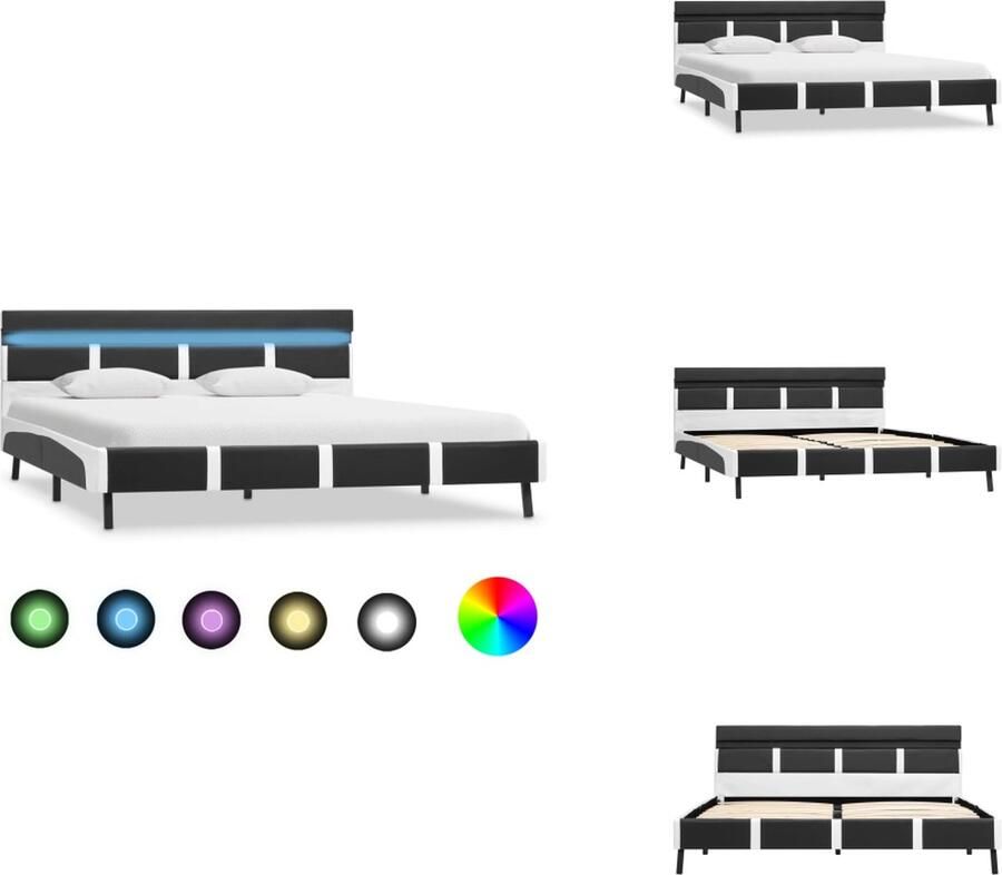 VidaXL Platformbed MDF 210 x 145 x 68 cm Kunstleren bekleding LED-strip Wit grijs Bed