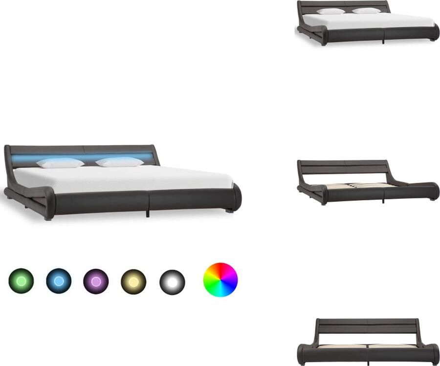 VidaXL Bedframe Kunstleren Bedframe Afmeting- 217 x 195 x 60 cm (L x B x H) Kleur- Grijs Bed