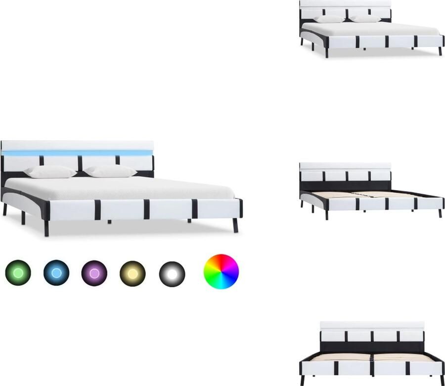 VidaXL Bedframe Bedframes Bed Bedden Bedframe met LED kunstleer wit 120x200 cm