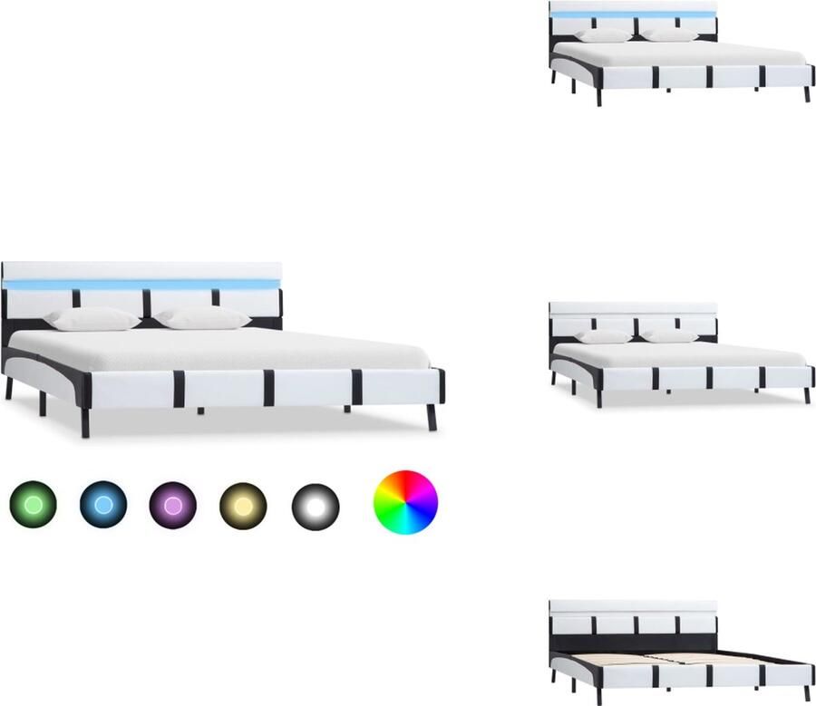 VidaXL Bedframe Bedframes Bed Bedden Bedframe met LED kunstleer wit 140x200 cm
