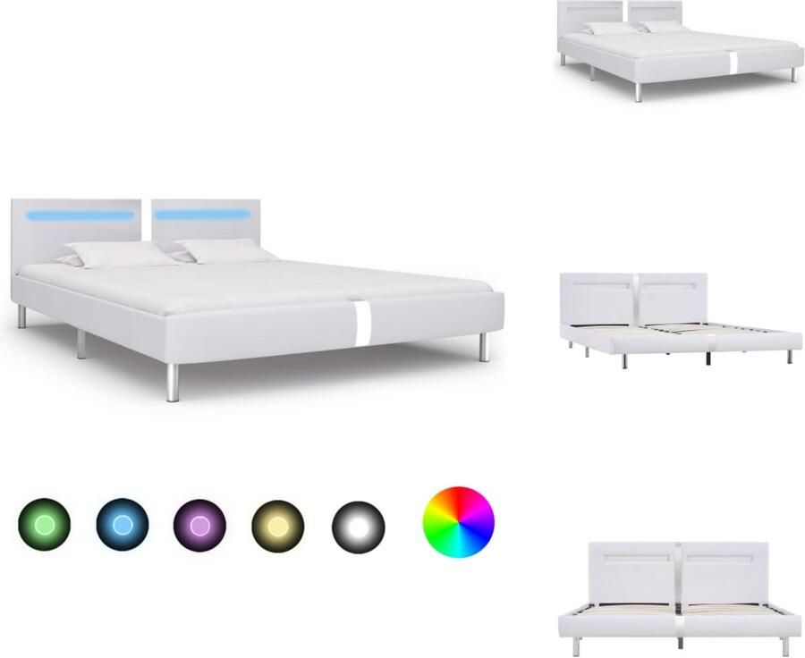 VidaXL Bedframe Bedframes Bed Bedden Bedframe met LED kunstleer wit 180x200 cm