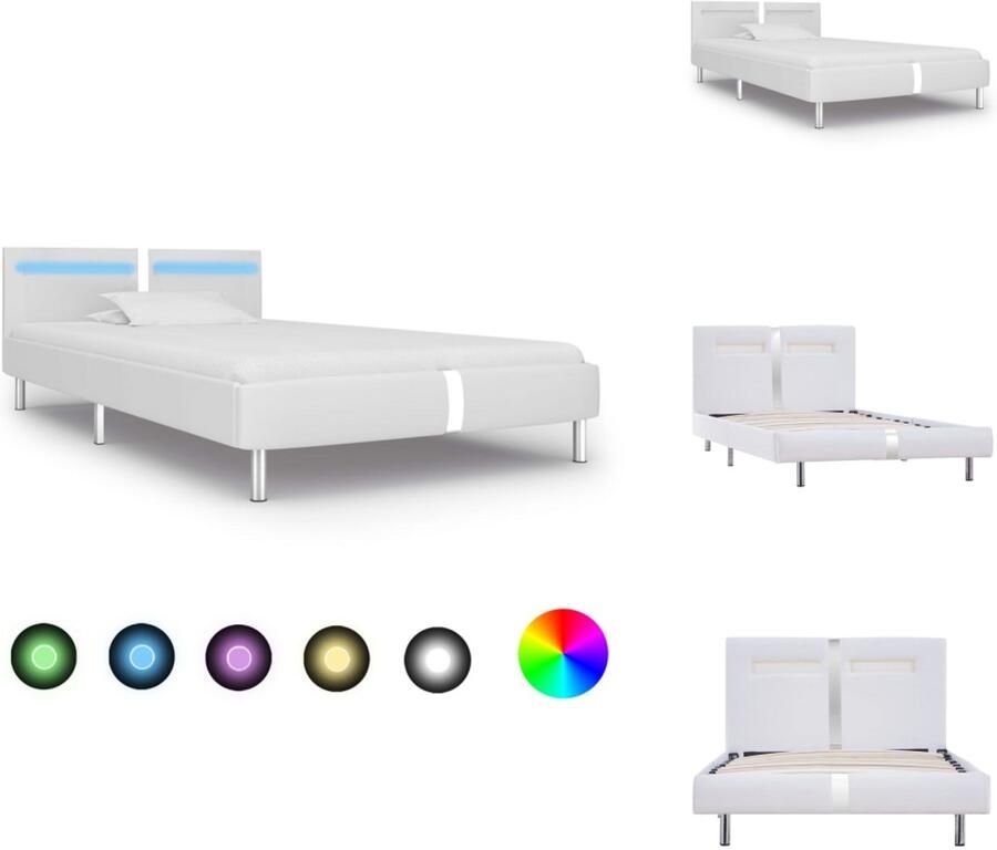 VidaXL Bedframe Bedframes Bed Bedden Bedframe met LED kunstleer wit 90x200 cm