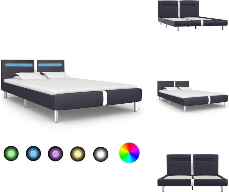 VidaXL Bedframe Bedframes Bed Bedden Bedframe met LED kunstleer zwart 140x200 cm - Foto 2
