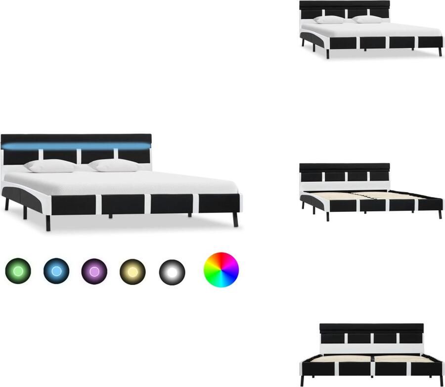 VidaXL Bedframe Bedframes Bed Bedden Bedframe met LED kunstleer zwart 140x200 cm