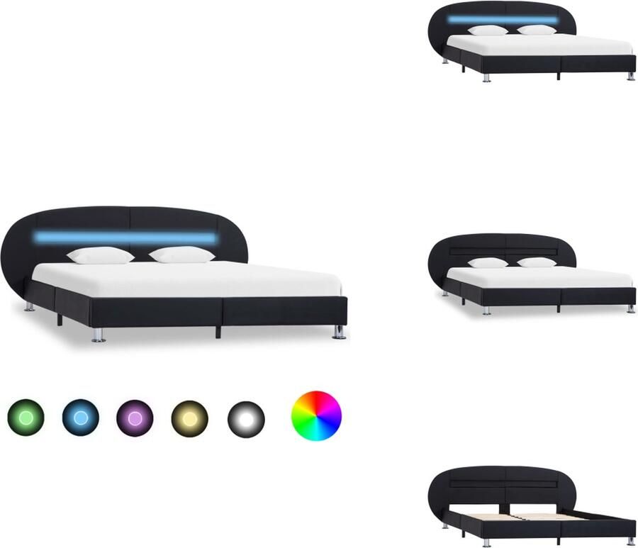 VidaXL Bedframe Bedframes Bed Bedden Bedframe met LED kunstleer zwart 180x200 cm - Foto 2