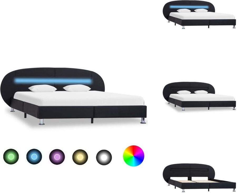 VidaXL Bedframe Bedframes Bed Bedden Bedframe met LED kunstleer zwart 180x200 cm